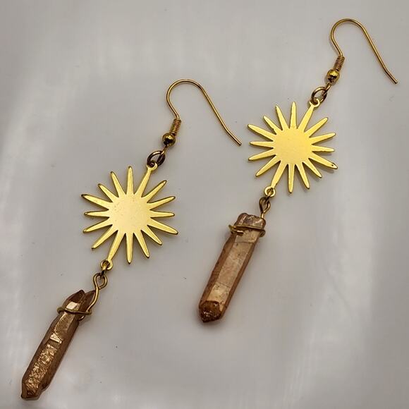 Boho Orange Quartz Crystal Earrings - Picture 2 of 10
